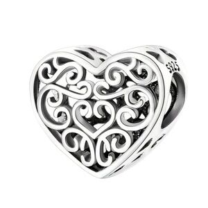 S925 Filigree Sterling Silver Love Heart Charm/Pendant - NWT